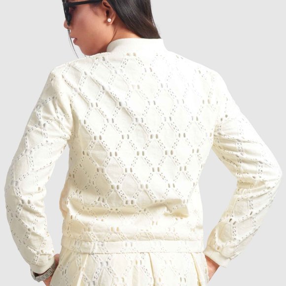 OLGYN Women’s Off-White Lace Bomber Jacket - Picture 2 of 4